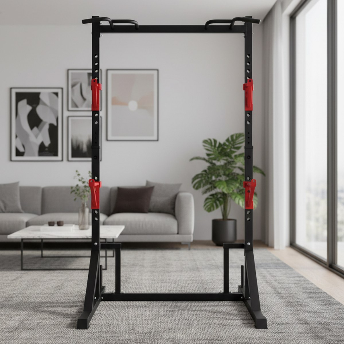 Squat Rack Power - Verstellbares Power Rack mit Klimmzugstange, Home-Gym-Kniebeugengestell,